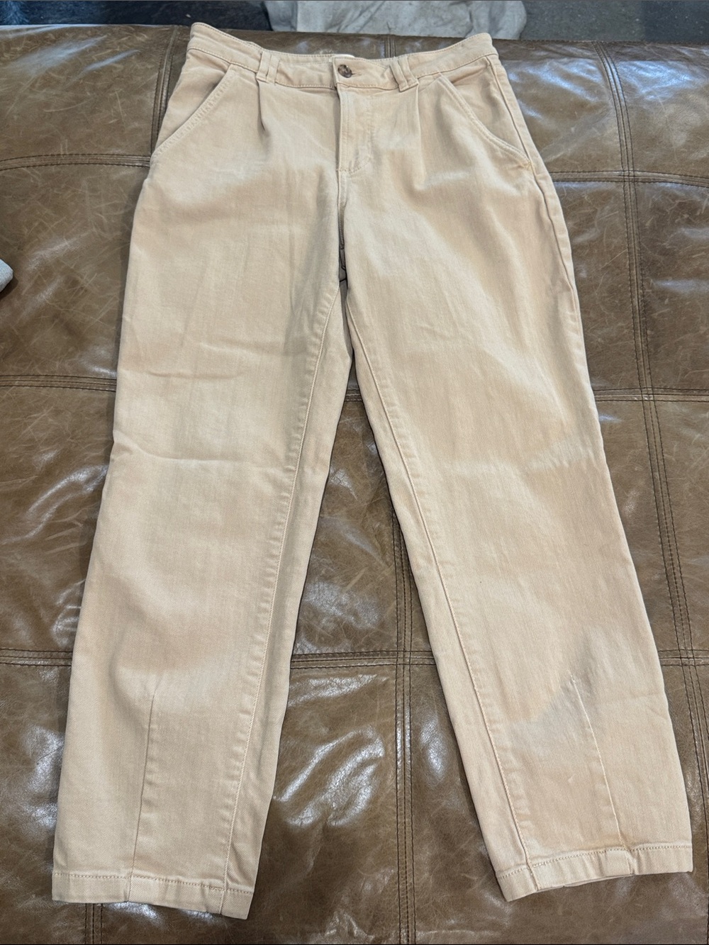 Sezane Manu Trousers Relaxed High-Rise Cropped Pants in Beige Size 36 (4) - Picture 2 of 8